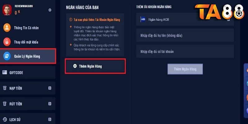 Bảo Mật Tài Khoản TA88